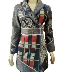 Obstinee Whimsical Plaid  Patchwork Coat Blazer Lightweight 16‎